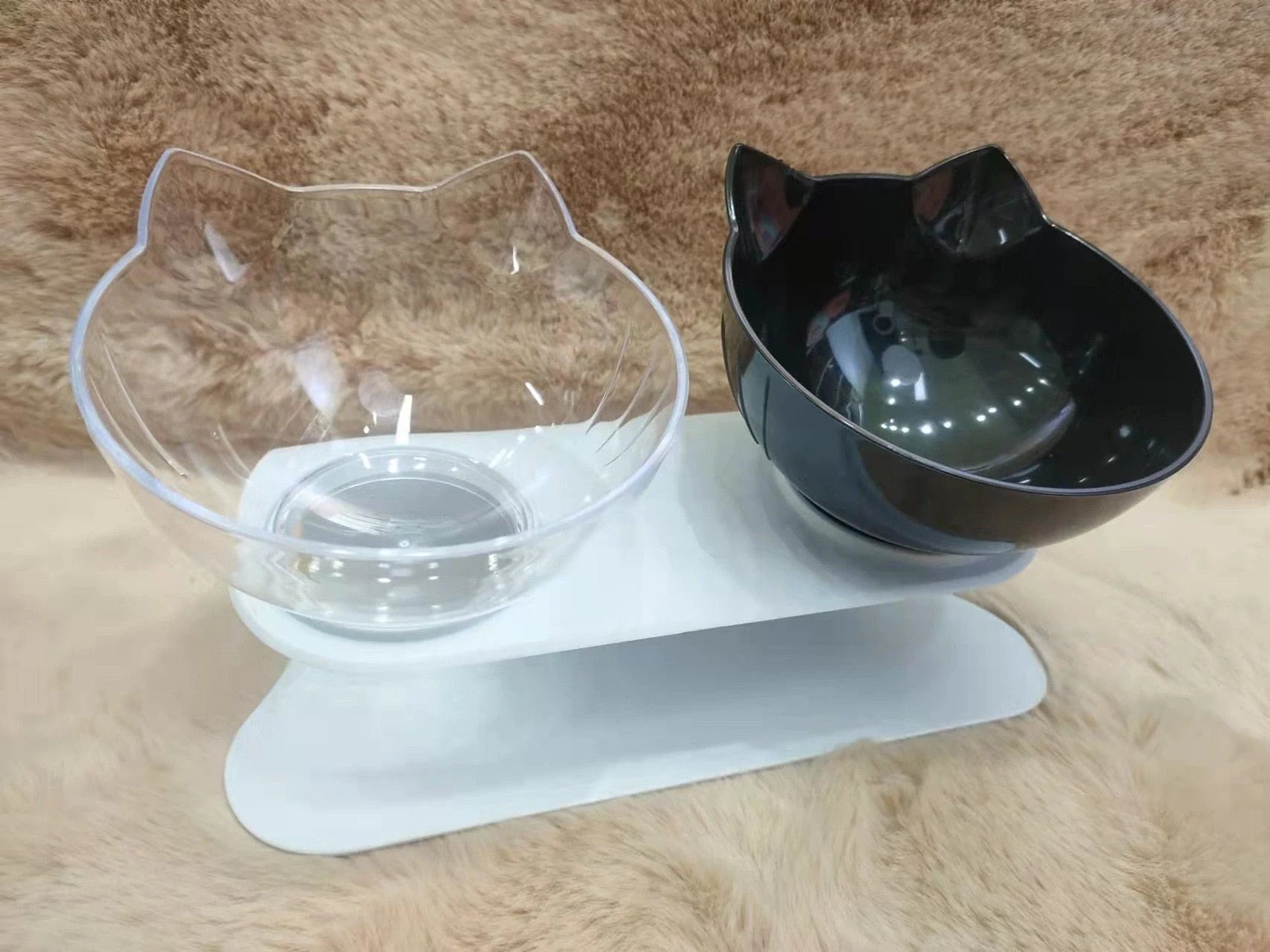 Neslystantis madingas dvigubas katės dubenėlis Clear And Black
